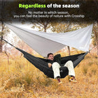 Camping Hammock with Mosquito Net and Rain Fly Tarp - 2 Person Hammock Tent, Portable Parachute Nylon Hammock for Outdoor, Hiking, Backpacking, Backyard, Travel (Hold Up to 500lbs) - Black