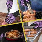 BBQ Fireproof Gloves, Grill Cut-Resistant Gloves 1472°F Heat Resistant Gloves, Non-Slip Silicone Oven Gloves, Kitchen Safe Cooking Gloves for Oven Mitts,Barbecue,Cooking, Frying,13.5 Inch-Purple