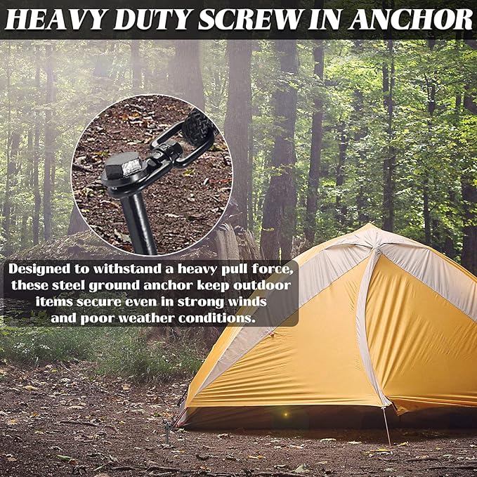 12 Pack Ground Anchor Heavy Duty Earth Anchors with T Handle Hex Wrench & Power Nut Driver, Metal Stakes Ground Anchors Screw in for Swing, Trampoline, Tents, Securing Animals