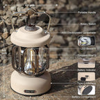 Rechargeable LED Camping Lanterns, 2000mAh Vintage Camping Lights Battery Operated Rechargeable , Hanging Retro Metal Hiking Tent Lamp for Emergency, Hurricane,Decoration,Home,White,1 Pack