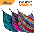 Foxelli Camping Hammock - Lightweight Portable Hammock, Easy Setup with Tree-Friendly Ropes & Steel Carabiners, Heavy Duty Parachute Nylon for Indoors and Outdoors