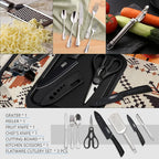 Camping Cooking Essentials Utensils Set - Camp Cookware Kitchen Accessories Kit, Camper Gear Must Haves, Stainless Steel & Silicone, RV Car Portable Outdoor Equipment Tool