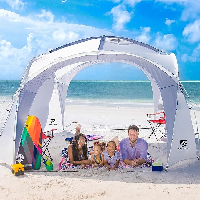 12x12ft Beach Tent Sun Shelter | Perfect for Beach Camping or Backyard Fun | Lightweight Beach Shade Design Provides Easy Setup & UPF50+ Protection | Your Family's Perfect Beach Canopy Tent