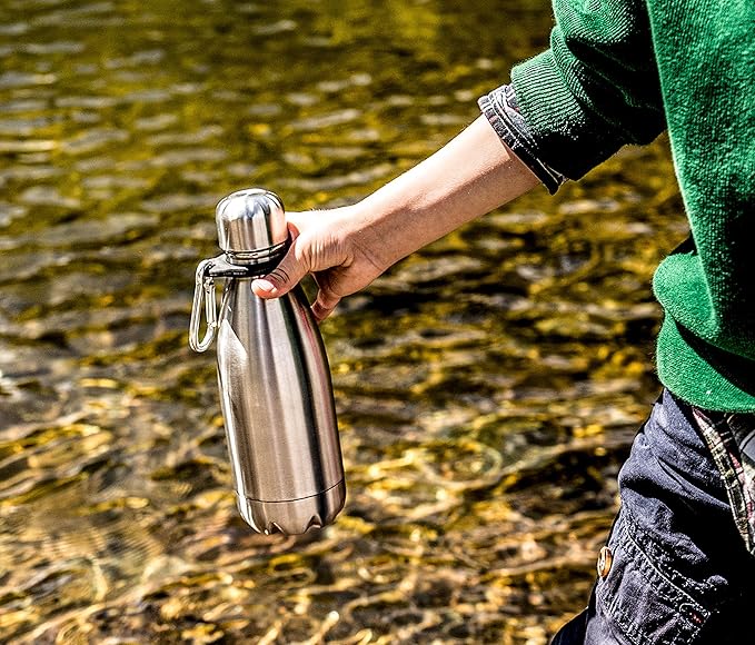 Greens Steel Stainless Steel Water Bottle - 17 oz, Steel | Vacuum Insulated Double Wall with Screw Lid/Leak Proof | Thermal Travel Sports Canteen Coffee Flask