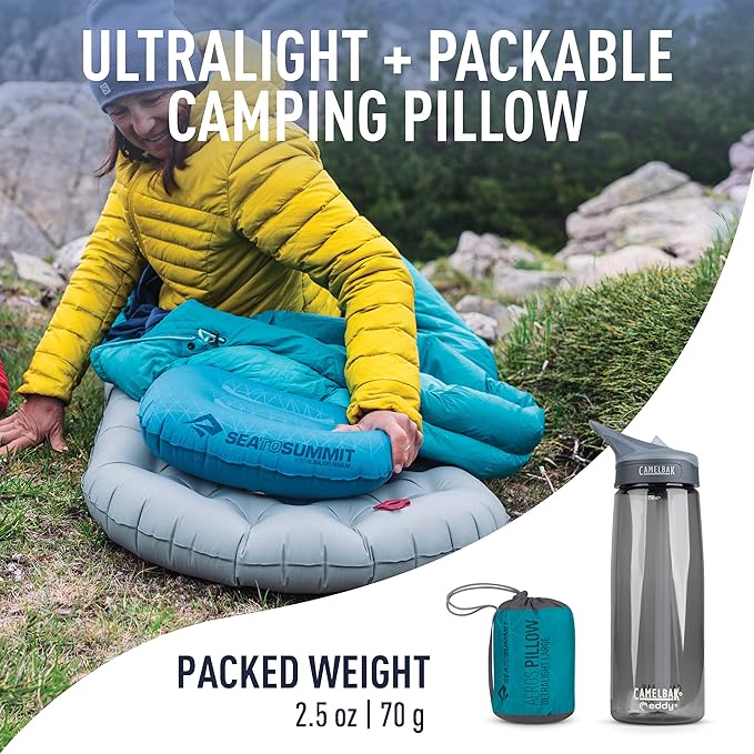Sea to Summit Aeros Ultralight Inflatable Camping and Travel Pillow, Large (17.3 x 12.6), Aqua