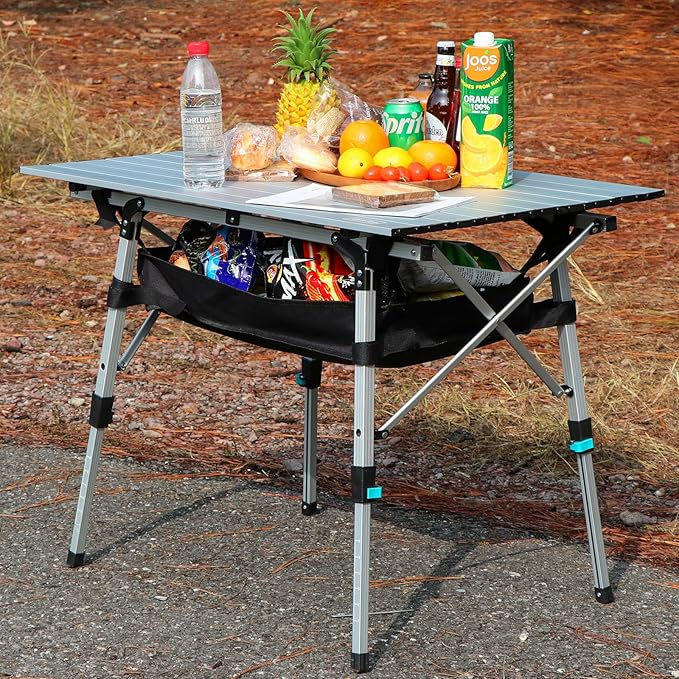 Portable Camping Table with Adjustable Legs, Lightweight Aluminum Folding Table Foldable Table for Outdoor Cooking, Picnic, Beach, Backyards, Rectangular