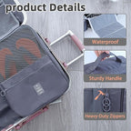 Shoe Bags for Travel Holds 4 Pair of Shoes, Shoe Storage Pouch with 2 Pack Portable Bags, Waterproof & Washable, Grey & Large