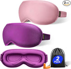 Weighted Eye Mask for Sleeping 2 Pack: Gentle Pressure Blackout Sleep Mask with 3D Contoured Cups, Zero Eye Pressure Sleep Mask for Lash Extensions, Memory Foam Travel Mask, Pink Purple