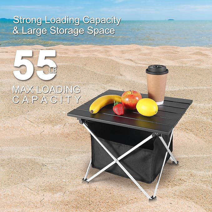 Grope Portable Camping Table Ultralight Aluminum Camp Table with Storage Bag,Beach Table for Sand with Carrying Bag,Prefect for Outdoor,Picnic,BBQ,Cooking,Festival (Black with Storage Bag-S)