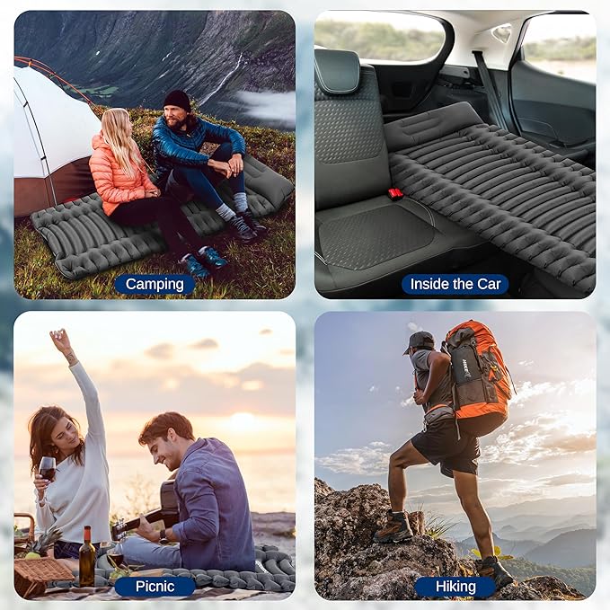 SereneLife Lightweight & Compact Camping Gear – Sleeping Pads & Bags with Built-in Pillows for Outdoor Comfort, Waterproof & Tear-Resistant Design, Perfect for Hiking, Backpacking, Couples & Solo Use