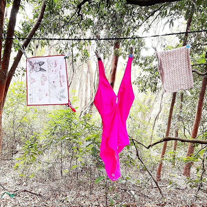 Universal Tri-Braided Cord Drying Clothesline, Retractable Portable Clothesline for Travelling or Camping. Laundry Drying Clothesline with Non-Slip Hook Clips for Indoor and Outdoor use