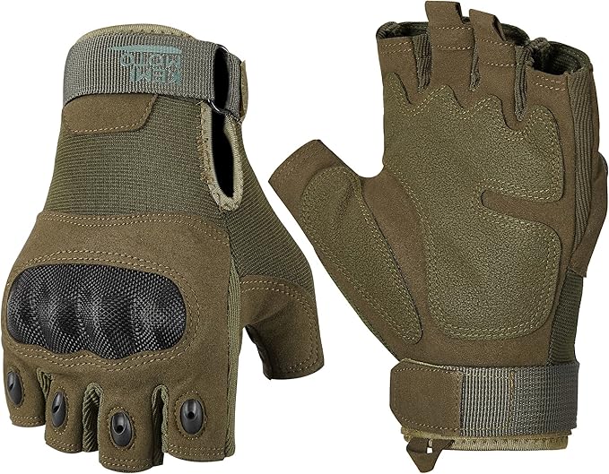KEMIMOTO Fingerless Tactical Gloves for Men, Motorcycle Gloves for Outdoor Work Sports, Fingerless Cycling Gloves for Hunting Hiking Camping