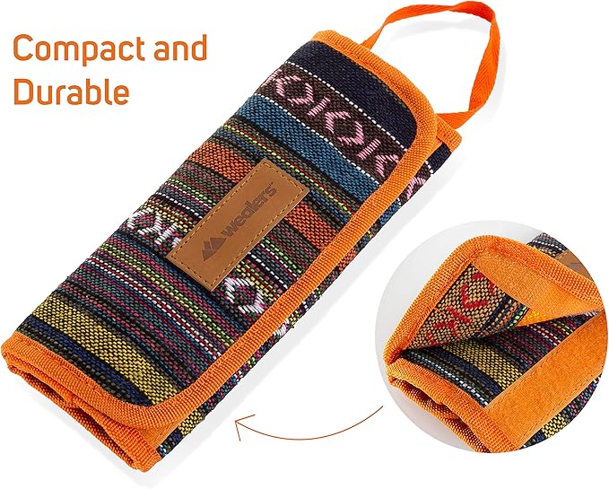 13 Piece Stainless Steel Family Cutlery Picnic Utensil Set with Travel Case for Camping | Hiking | BBQs - Includes Forks | Spoons | Knifes | Chopstick, Plus Nylon Commuter Case (Orange)