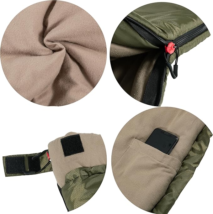 PO PO BEAR Zero Degree Sleeping Bag for Adults 100% Cotton Flannel Tall and Big