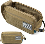 PAVILIA Tactical Toiletry Bag for Men, Travel Hygiene Bag, Military Gear Dopp Kit, Water Resist Molle Accessories Pouch, Mens Shaving Essentials, Gym Bathroom Shower Small Toiletries Tool EDC, Tan