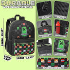 Minecraft Backpack for Boys Kids Teens Adjustable Straps Front Pocket Daypack Backpacks for Sports Gym School Gamer Gifts (Black)