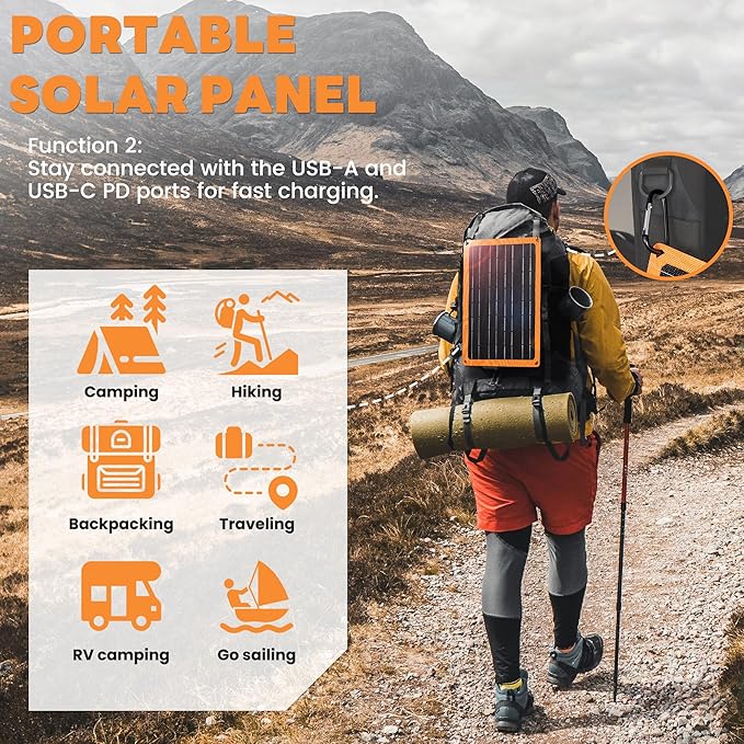 FieryRed 10W 12V Solar Battery Trickle Charger Maintainer, Solar Panel Charging Kits for Car Automotive Boat Trailer with Dual USB Fast Charging, Cigarette Lighter Plug & Alligator Clip