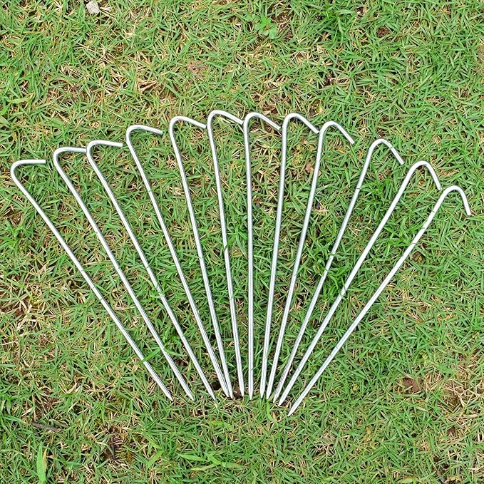 9 Inch Tent Stake Yard Inflatable Stakes Metal Tent Pegs Heavy Duty Ground Stake Fence Hooks Camping Spikes for Canopies, Tarp and Outdoor Christmas Decorations (12)