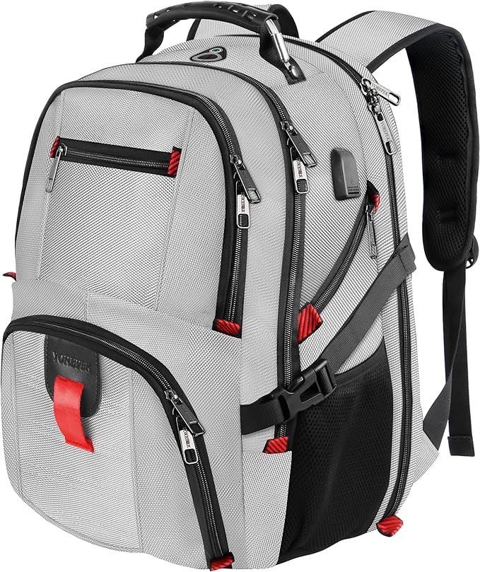 YOREPEK Travel Backpack, Extra Large 50L Laptop Backpacks for Men Women, Water Resistant College Backpack Airline Approved Business Work Bag with USB Charging Port Fits 17 Inch Computers, Light Grey