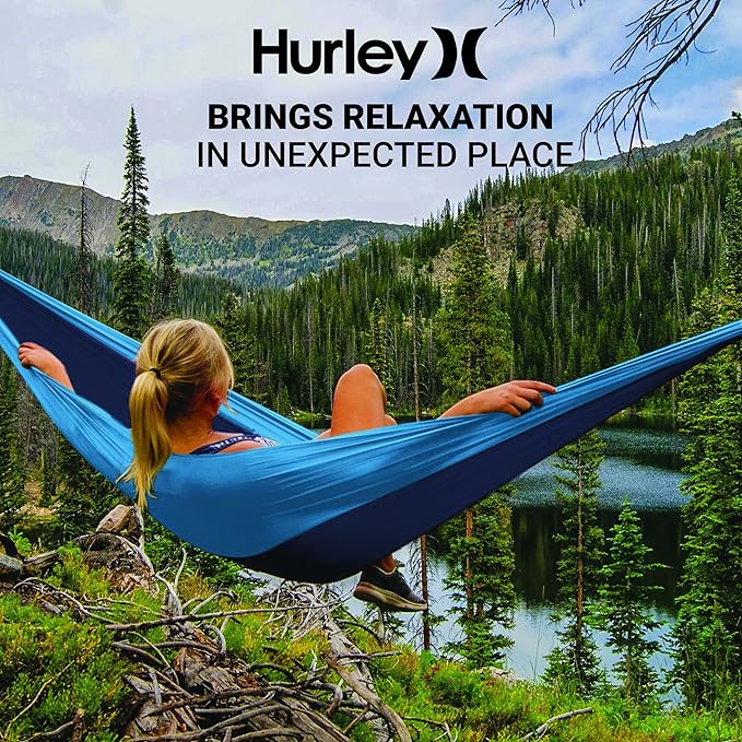 Hurley Duo Camping Hammock - 2 Person Portable Hammock for Camping, Heavy Duty Hammock, Parachute Nylon Fabric - Camping Accessories for Outdoor Activity - Holds 400lbs, Harvest Pumpkin, 118 x 79