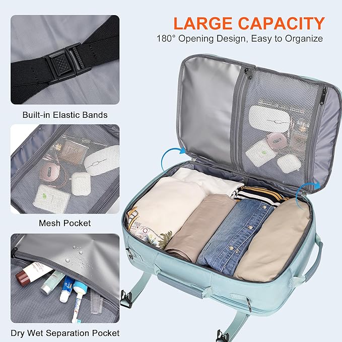 PIJUSHI Travel Backpack for Women Carry on Suitcase Backpack Flight Approved Personal Item Bag Fits 16 Inch Laptop(PE035 Blue)