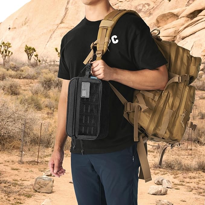 PAVILIA Extra Large Tactical Toiletry Bag for Men, Travel Hygiene Bag, Military Gear Dopp Kit, Molle Accessories Pouch, Shaving Grooming Essentials Gym Bathroom Shower Toiletries Tool EDC, Black XL