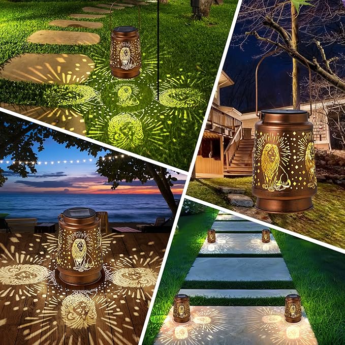 Solar Lanterns Outdoor Waterproof Lion Garden Decorations Gifts for Women Gifts for Mom Grandma Birthday Gifts Hanging Solar Lanterns Outdoor for Garden Decoration, Patio, Lawn, Pathway