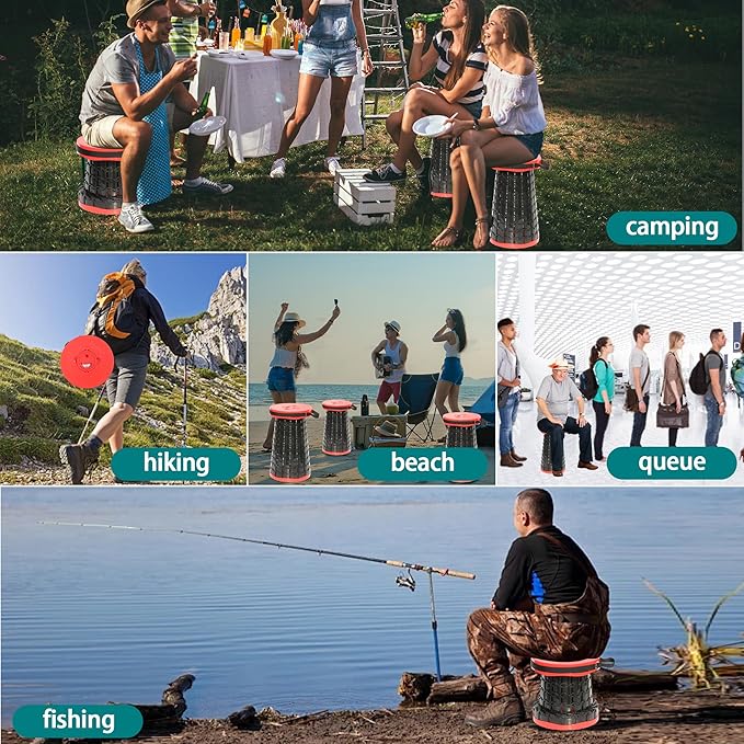 ALEVMOOM Upgraded XXL 50 Portable Collapsible Stool with Cushion,Telescoping Folding Stool for Adults,Yet More Sturdy Camping Stool with Load Capacity 1000lbs,for Outdoor Garden Hiking BBQ Red