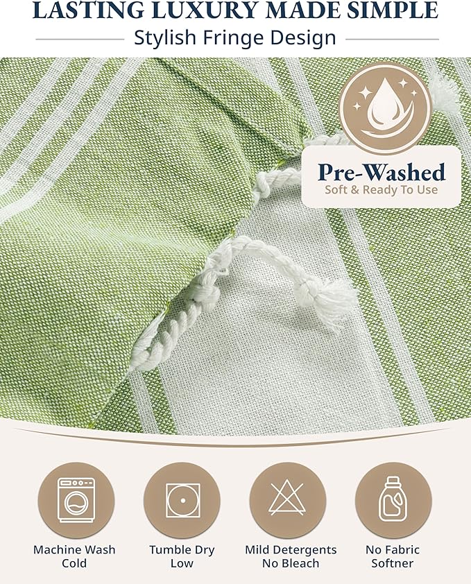 LANE LINEN Turkish Beach Towel 2 Pack, Oversized Beach Towel 39"x71", Lightweight Beach Essentials for Women, Large Pool Towel, Absorbent & Quick Dry, Sand Free Beach Towel - Jade Lime