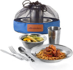 Unique Complete Messware Kit Polished Stainless Steel Dishes Set| Tableware| Dinnerware| Camping| Includes - Cups | Plates| Bowls| Cutlery| Comes in Mesh Bags