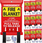 JJ CARE Fire Blanket – 10 Packs with Hooks and Gloves – Emergency Fire Blanket for Home & Kitchen, High Heat Resistant Fire Suppression Blankets for Home Safety, Kitchen, and Camping