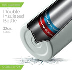 SipX™ Triple-Insulated Stainless Steel Water Bottle 32oz. With 3 Lids, BPA-Free Reusable Insulated Water Bottle Keeps Cold 24 Hours, Metal Water Bottle Made Of Sustainable Material For Hiking & Biking