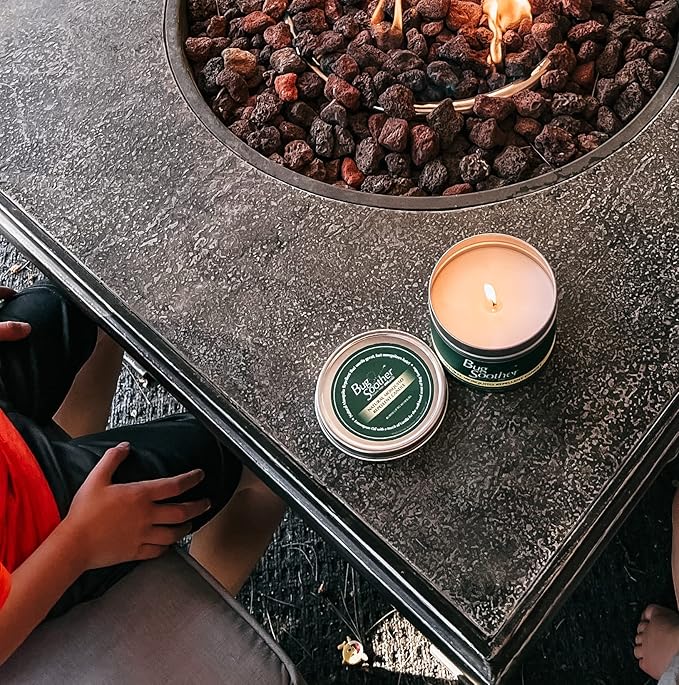 Bug Soother Candle - Natural Insect, Gnat and Mosquito Repellent 2 Candles, 1oz Bottle of Bug Spray Deterrent - Safe for Adults, Kids, Pets, Environment - Made in USA