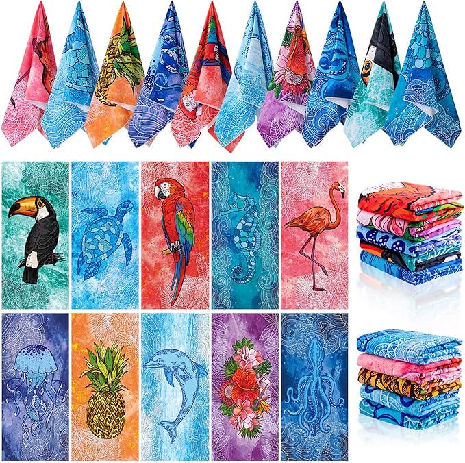 EBOOT 10 Pack Oversized Beach Towel Set Extra Large Pool Towels Microfiber Quick Dry Swim Blanket for Adult Women Men Face Hand Body Bath Travel Pool(Elegant Color,28 x 59 Inch,Summer)