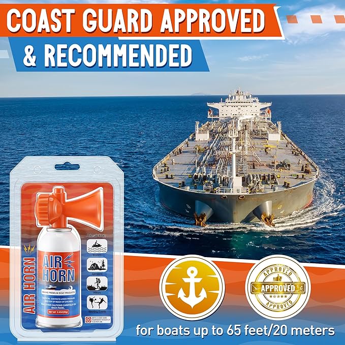 2 Pack Large Air Horn for Safety 3.5oz, 122dB Very Loud Marine Air Horn for Boat, Coast Guard Approved, Great for Boat & Marine Safety, Sporting Events, Travels, Hiking (Orange)