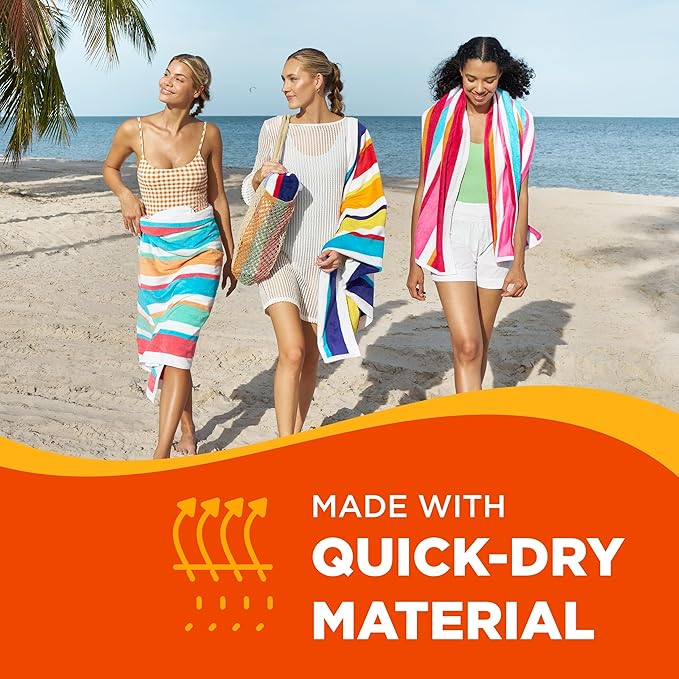Kaufman - Joey Velour Colored Classic Multi-Color Stripe Beach & Pool Towel - Large 100% Combed Cotton Beach Towel - Soft & Absorbent Colorful Towels - 32" x 62" - 24 Pack