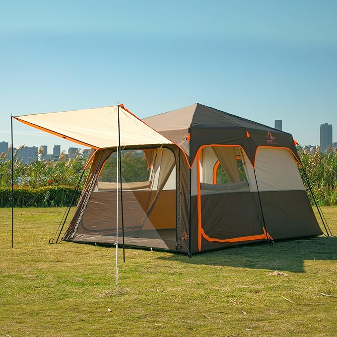 KTT Instant Tent 6 Person(C),Large Family Cabin Tents,Automatic Tent Build Quickly in 60S,2 Rooms,2 Top Windows,3 Doors and 3 Windows with Mesh,Waterproof,Big Tents for Outdoor,Picnic,Camping