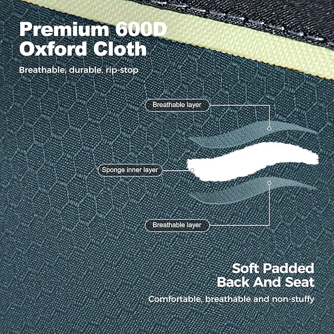 LET'S CAMP Oversized Folding Camping Chair Portable Outdoor Heavy Duty Padded Chairs Lawn Chair with Cup Holder, Storage Pocket and Cooler Bag, Supports 450LBS, for Camp, Travel, Picnic (Green)