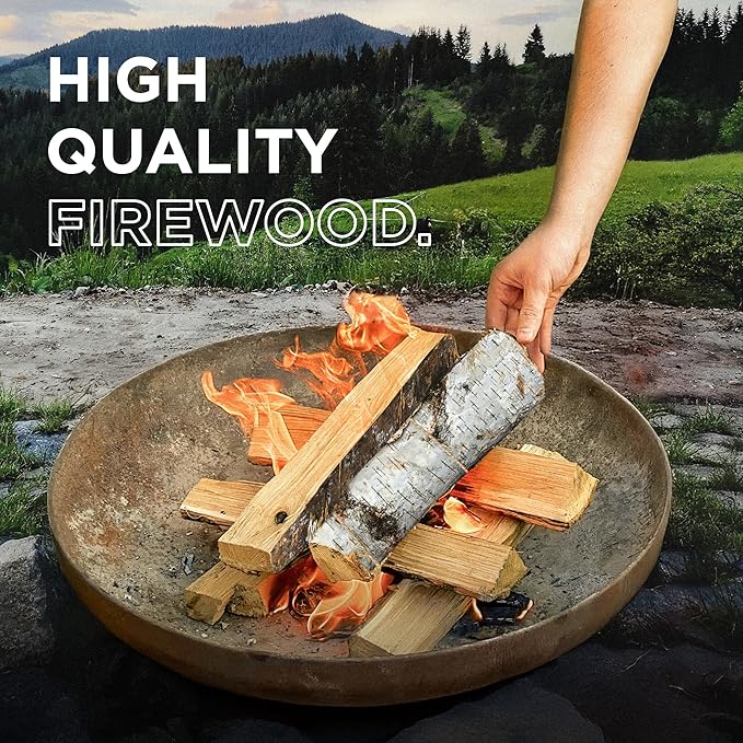 15" Birch Firewood Logs with Fire Starters Set – 1200 cub. in, 15–20 lb | Kiln-Dried & Seasoned Hardwood for Fire Pit, Fireplace | Bright Flames & Pleasant Aroma for Cozy Atmosphere