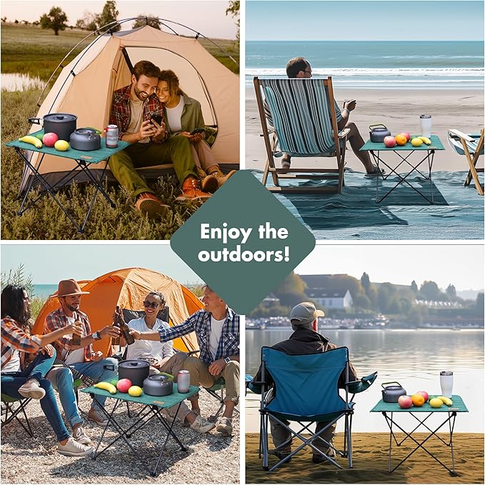 VILLEY Folding Camping Table with Carry Bag, Portable Lightweight Beach Table with Oxford Fabric and Reinforced Aluminum Panel for Outdoor, Camping, Picnic, Backyards, BBQ