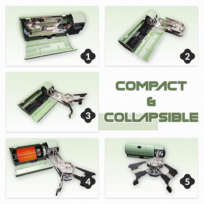 Roamix 17,700 BTU Foldable Butane Camping Stove – 5,200W Portable Gas Burner with Carrying Bag for Outdoor Cooking, Backpacking & Emergency Use