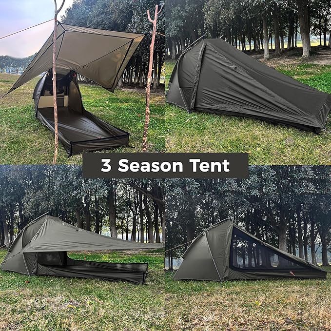Onewind Ultralight One Person Tent, Single Person Fishing Tent with Rainfly Poles Easy Setup for 3 Season Camping Hiking Backpacking