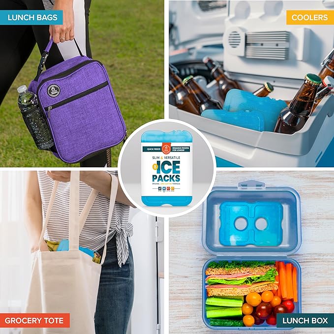 Healthy Packers Ice Packs for Lunch Boxes & Coolers - Freezer Packs - Original Cool Pack | Cooler Accessories for Beach, Camping & Fishing | Slim & Long-Lasting Reusable Ice Pack for Cooler