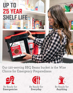 ReadyWise Emergency Food Supply - 120 Servings BBQ Beans Bucket, Freeze Dried Protein Meals, Camping Essentials, Ready to Eat, Survival Disaster Prepping Supplies, up to 25 Year Shelf Life
