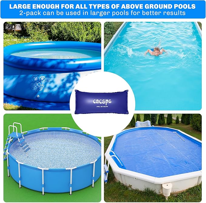 Pool Pillow for for Above Ground Pools, 4x8 Ft Pool Air Pillow for Closing Winter Pool Winterizing Kit for Ground Pool, 0.5mm PVC Material, 2X 16.5Ft Rope (Blue)