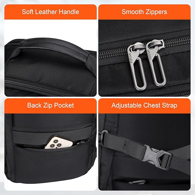 PIJUSHI Travel Backpack for Women Men Carry on Suitcase Backpack Flight Approved Personal Item Bag Fits 16 Inch Laptop(PE035 Black)