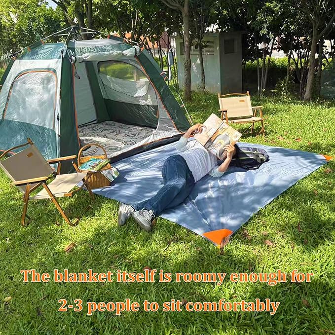 Pocket Beach Blanket Medium Foldable Picnic Mat Portable Lightweight Camping Tarp Tent Blankets Washable Rug Quick Dry Compact Beach Mats Hiking Outdoor Essentials (Gray/Green78*83" / 6.56ft×6.89ft)