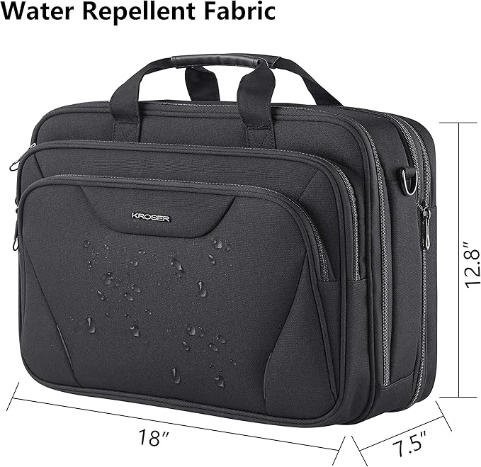 KROSER Laptop Bag Premium Laptop Briefcase Fits Up to 17.3 Inch Laptop Expandable Water-Repellent Shoulder Messenger Bag Computer Bag for Travel/Business/Men/Women-Black