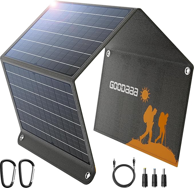 GOODaaa 30W Portable Solar Panel with Three Outputs, USB QC 3.0 Fast Charging Foldable Solar Charger, IP65 Waterproof Panels for Outdoor, Dual USB & One DC Charger for Phones, Tablet, Power Station