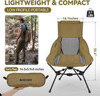 MARCHWAY Lightweight Folding High Back Camping Chair with Head Support, Stable Portable Compact for Outdoor Camp, Travel, Beach, Picnic, Festival, Hiking, Backpacking (Highback Khaki)